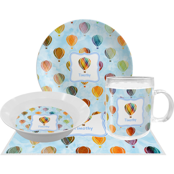 Custom Watercolor Hot Air Balloons Dinner Set - Single 4 Pc Setting w/ Name or Text