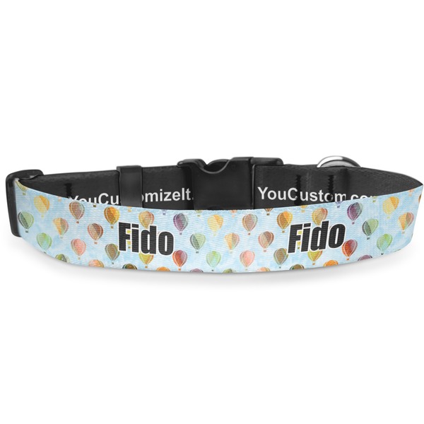 Custom Watercolor Hot Air Balloons Deluxe Dog Collar - Medium (11.5" to 17.5") (Personalized)