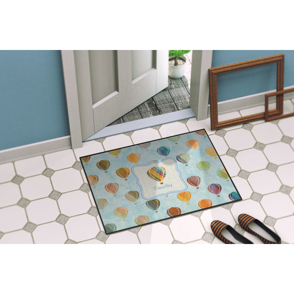 Watercolor Hot Air Balloons Door Mat Lifestyle