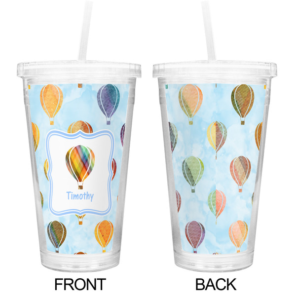 Watercolor Hot Air Balloons Double Wall Tumbler with Straw - Approval