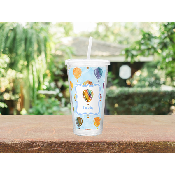 Watercolor Hot Air Balloons Double Wall Tumbler with Straw Lifestyle