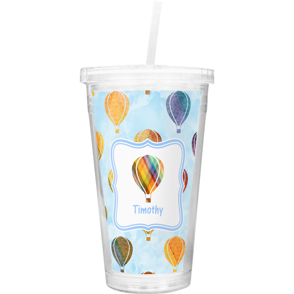 Custom Watercolor Hot Air Balloons Double Wall Tumbler with Straw (Personalized)