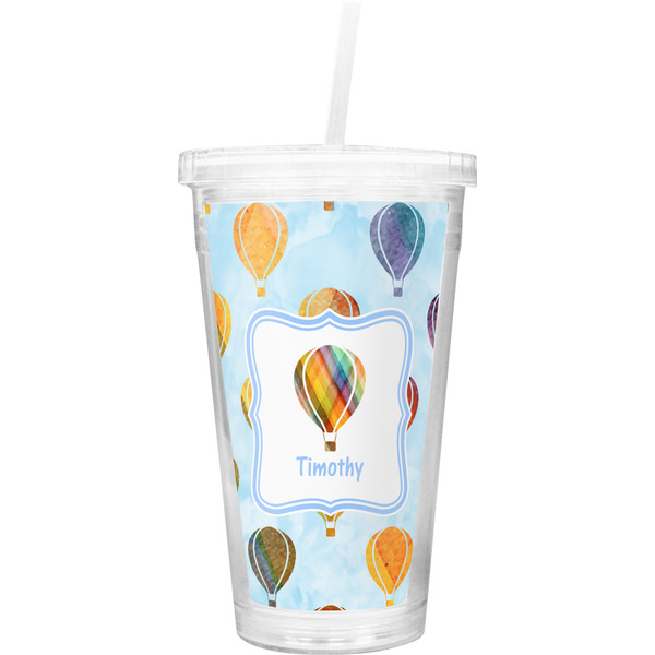 Custom Watercolor Hot Air Balloons Double Wall Tumbler with Straw (Personalized)