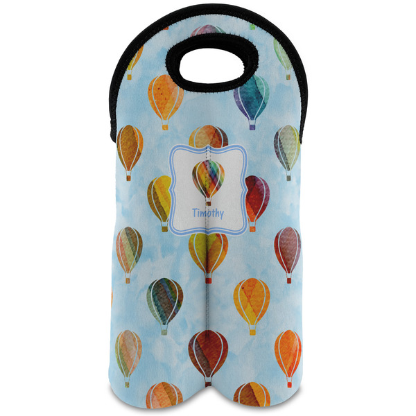 Custom Watercolor Hot Air Balloons Wine Tote Bag (2 Bottles) (Personalized)
