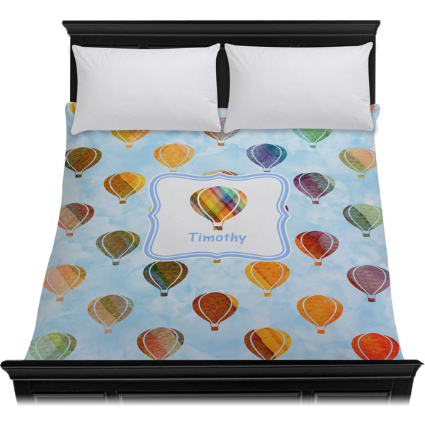 Watercolor Hot Air Balloons Duvet Cover - Queen - On Bed - No Prop