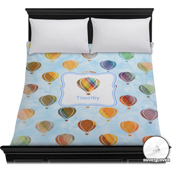 Custom Watercolor Hot Air Balloons Duvet Cover - Full / Queen (Personalized)