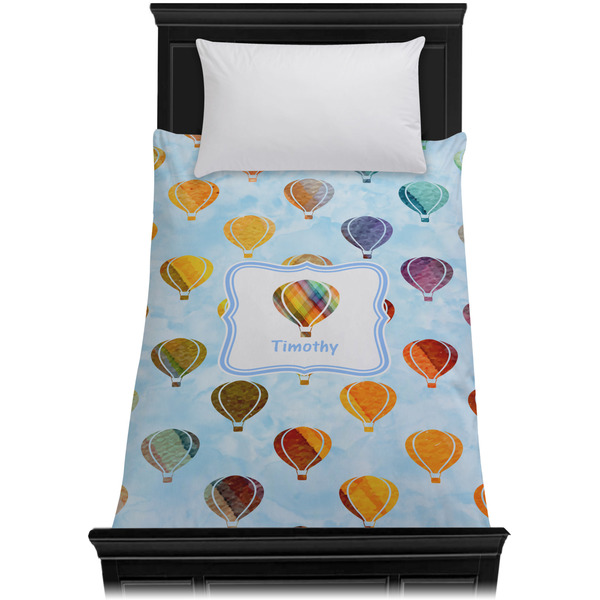 Watercolor Hot Air Balloons Duvet Cover - Twin - On Bed - No Prop