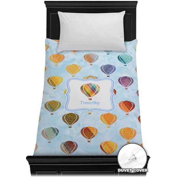Custom Watercolor Hot Air Balloons Duvet Cover - Twin (Personalized)
