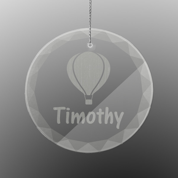 Custom Watercolor Hot Air Balloons Engraved Glass Ornament - Round (Personalized)