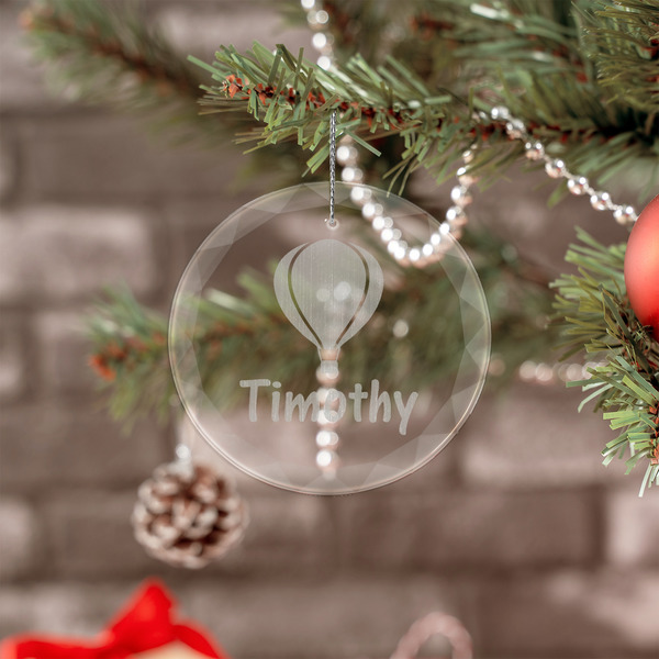 Watercolor Hot Air Balloons Engraved Glass Ornaments - Round (Lifestyle)