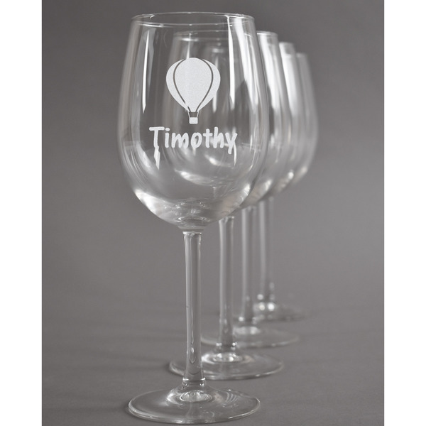 Custom Watercolor Hot Air Balloons Wine Glasses (Set of 4) (Personalized)