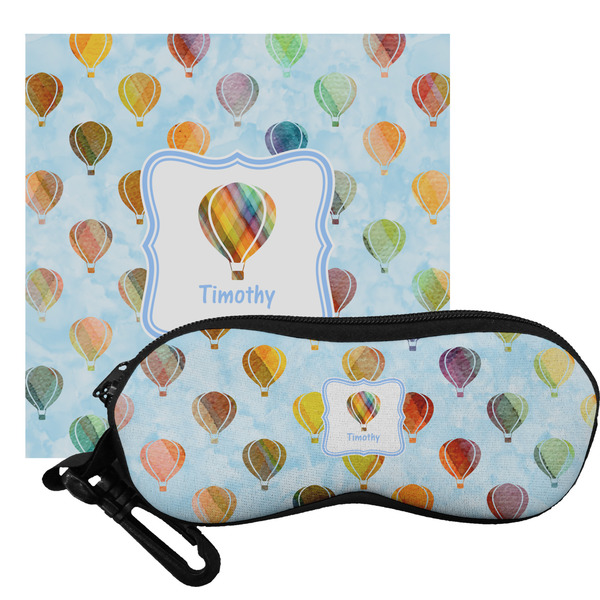 Custom Watercolor Hot Air Balloons Eyeglass Case & Cloth (Personalized)