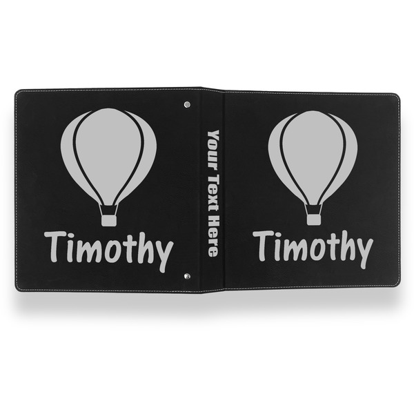 Watercolor Hot Air Balloons Leather Binder - 1" - Black- Back Spine Front View