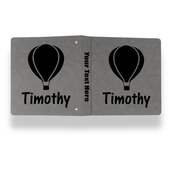 Watercolor Hot Air Balloons Leather Binder - 1" - Grey - Back Spine Front View
