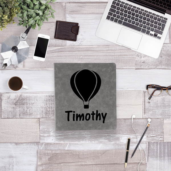 Watercolor Hot Air Balloons Leather Binder - 1" - Grey - Lifestyle View