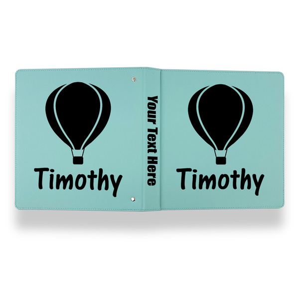 Watercolor Hot Air Balloons Leather Binder - 1" - Teal - Back Spine Front View