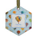 Watercolor Hot Air Balloons Flat Glass Ornament - Hexagon w/ Name or Text