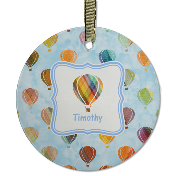 Custom Watercolor Hot Air Balloons Flat Glass Ornament - Round w/ Name or Text