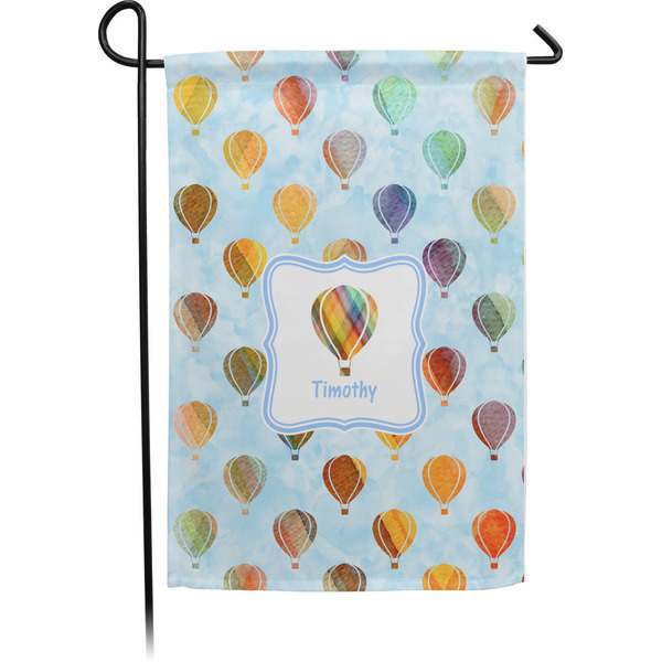 Custom Watercolor Hot Air Balloons Small Garden Flag - Single Sided w/ Name or Text