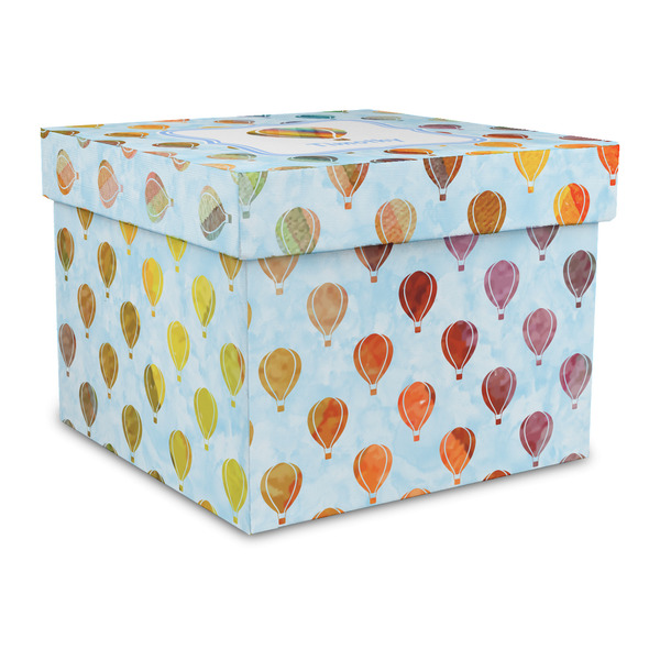 Custom Watercolor Hot Air Balloons Gift Box with Lid - Canvas Wrapped - Large (Personalized)