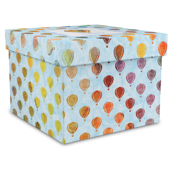 Custom Watercolor Hot Air Balloons Gift Box with Lid - Canvas Wrapped - X-Large (Personalized)