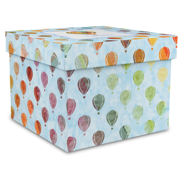 Custom Watercolor Hot Air Balloons Gift Box with Lid - Canvas Wrapped - XX-Large (Personalized)