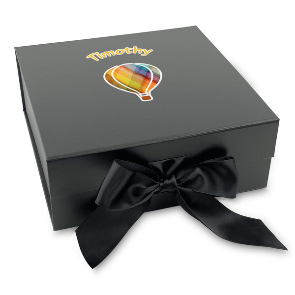 Custom Watercolor Hot Air Balloons Gift Box with Magnetic Lid - Black (Personalized)