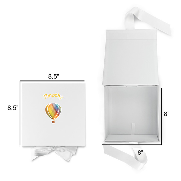 Watercolor Hot Air Balloons Gift Boxes with Magnetic Lid - White - Open & Closed