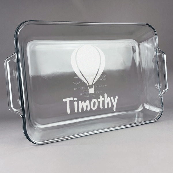 Custom Watercolor Hot Air Balloons Glass Baking Dish with Truefit Lid - 13in x 9in (Personalized)