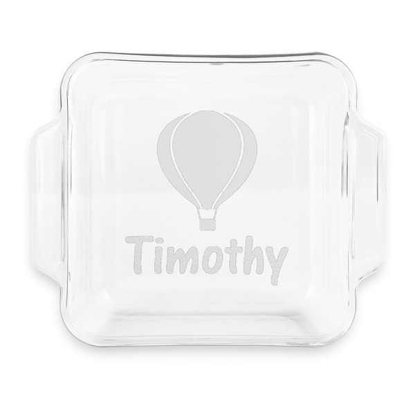 Custom Watercolor Hot Air Balloons Glass Cake Dish with Truefit Lid - 8in x 8in (Personalized)