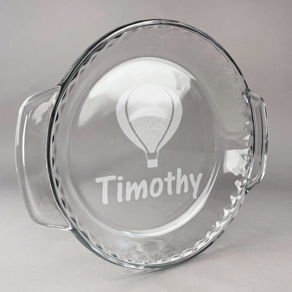 Custom Watercolor Hot Air Balloons Glass Pie Dish - 9.5in Round (Personalized)