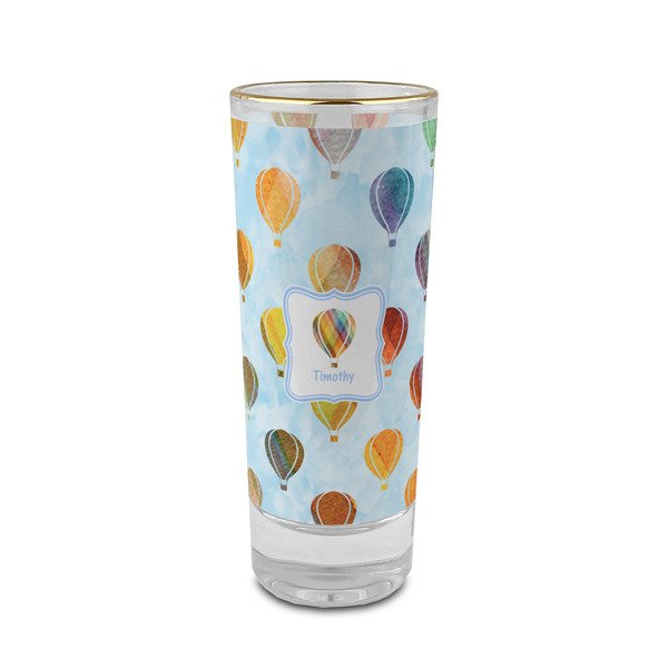 Custom Watercolor Hot Air Balloons 2 oz Shot Glass - Glass with Gold Rim (Personalized)