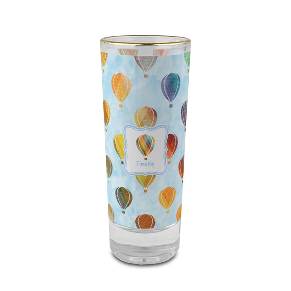 Custom Watercolor Hot Air Balloons 2 oz Shot Glass -  Glass with Gold Rim - Set of 4 (Personalized)
