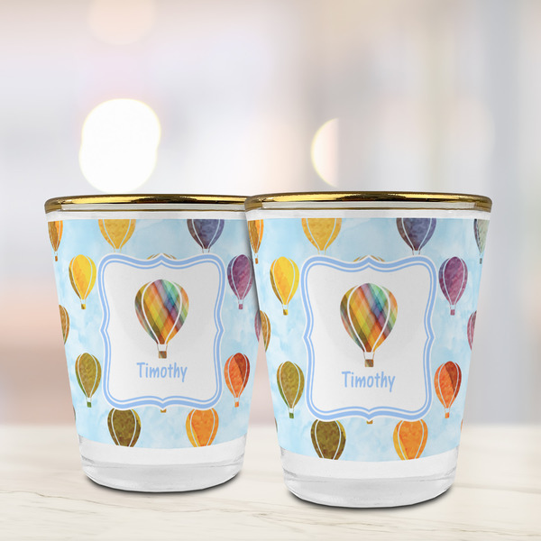 Watercolor Hot Air Balloons Glass Shot Glass - with gold rim - LIFESTYLE