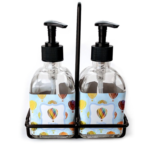 Custom Watercolor Hot Air Balloons Glass Soap & Lotion Bottle Set (Personalized)