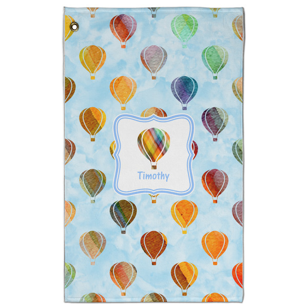 Custom Watercolor Hot Air Balloons Golf Towel - Poly-Cotton Blend w/ Name or Text