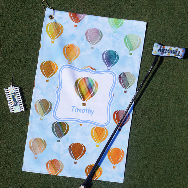 Custom Watercolor Hot Air Balloons Golf Towel Gift Set (Personalized)