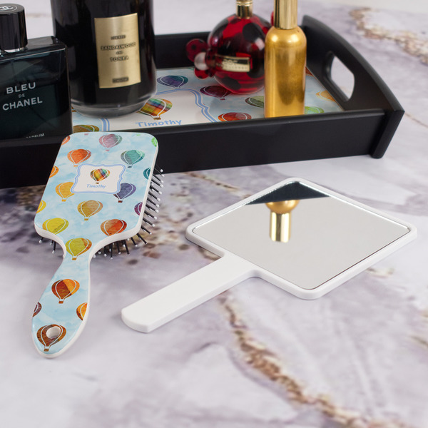 Watercolor Hot Air Balloons Hair Brush - With Hand Mirror