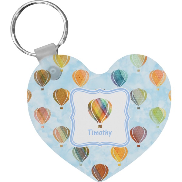 Custom Watercolor Hot Air Balloons Heart Plastic Keychain w/ Name or Text