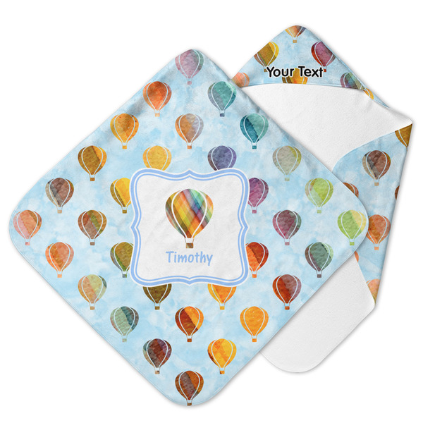 Custom Watercolor Hot Air Balloons Hooded Baby Towel (Personalized)