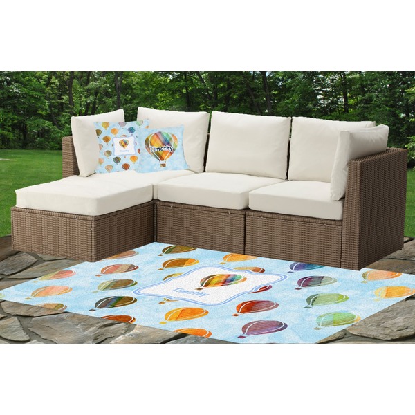 Watercolor Hot Air Balloons Indoor / Outdoor Rug & Cushions