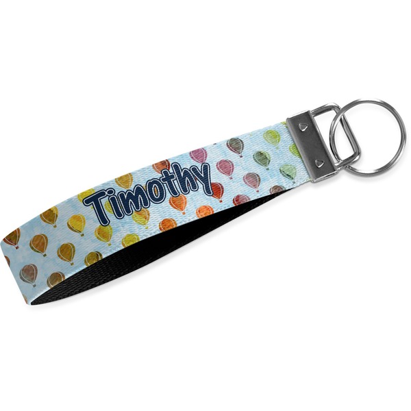 Custom Watercolor Hot Air Balloons Wristlet Webbing Keychain Fob (Personalized)