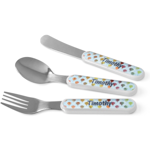 Custom Watercolor Hot Air Balloons Kid's Flatware (Personalized)