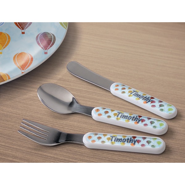 Watercolor Hot Air Balloons Kids Flatware w/ Plate
