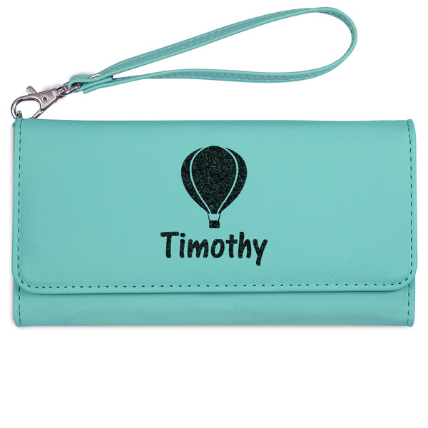Custom Watercolor Hot Air Balloons Ladies Leatherette Wallet - Laser Engraved- Teal (Personalized)