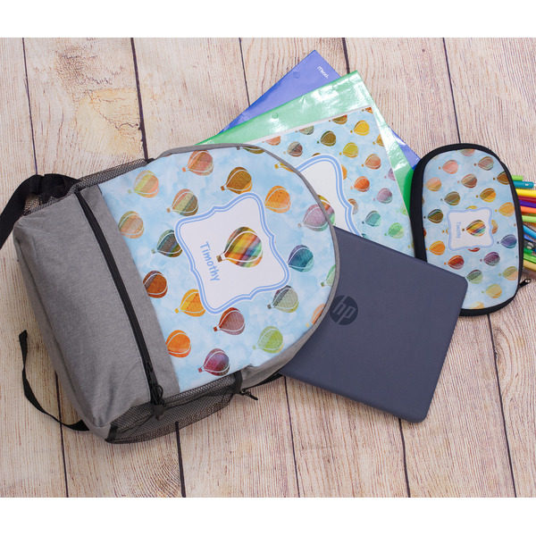 Watercolor Hot Air Balloons Large Backpack - Gray - With Stuff