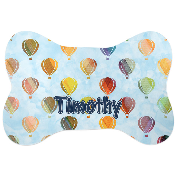 Custom Watercolor Hot Air Balloons Bone Shaped Dog Food Mat (Large) (Personalized)