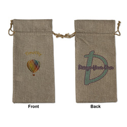 Watercolor Hot Air Balloons Large Burlap Gift Bag - Front & Back (Personalized)