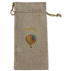 Watercolor Hot Air Balloons Large Burlap Gift Bag - Front (Personalized)