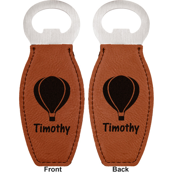 Watercolor Hot Air Balloons Leather Bar Bottle Opener - Front and Back